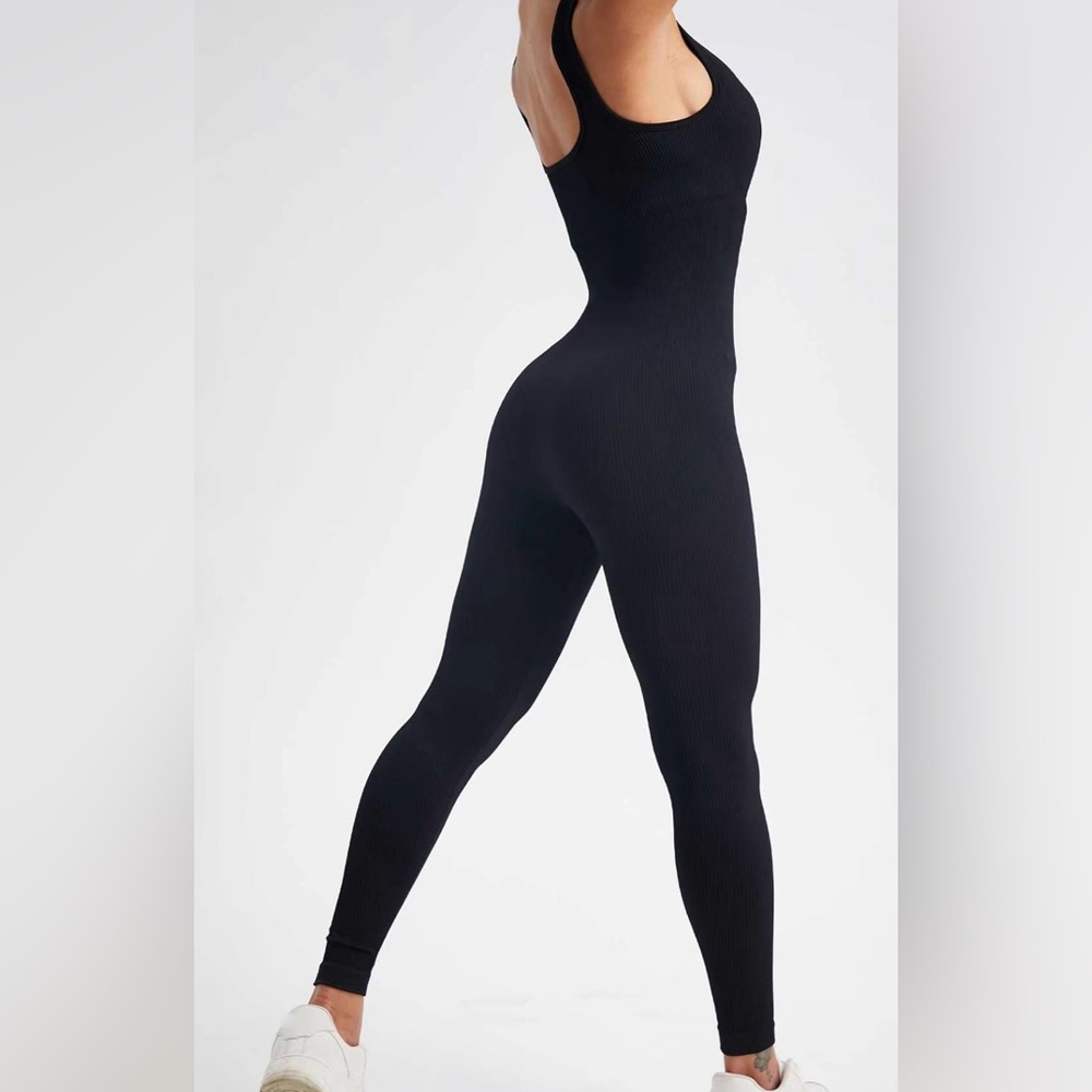 Black Ribbed Jumpsuit